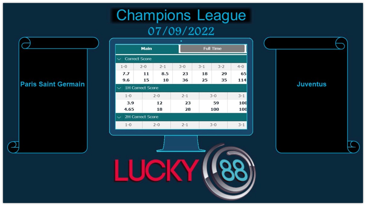 LUCKY88 Paris Saint Germain vs Juventus , Soi kèo bóng đá hôm nay 07/09/2022,  Champions League