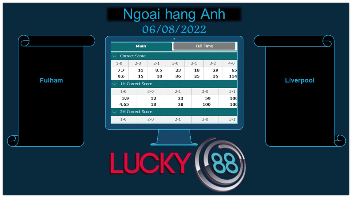 LUCKY88 Fulham vs Liverpool , Soi kèo bóng đá hôm nay 06/08/2022,  Ngoại hạng Anh