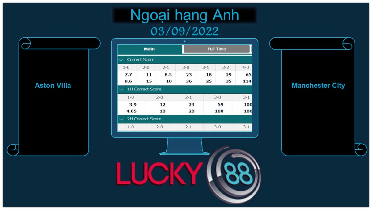LUCKY88 Aston Villa vs Manchester City, Soi kèo bóng đá hôm nay 03/09/2022, Ngoại hạng Anh