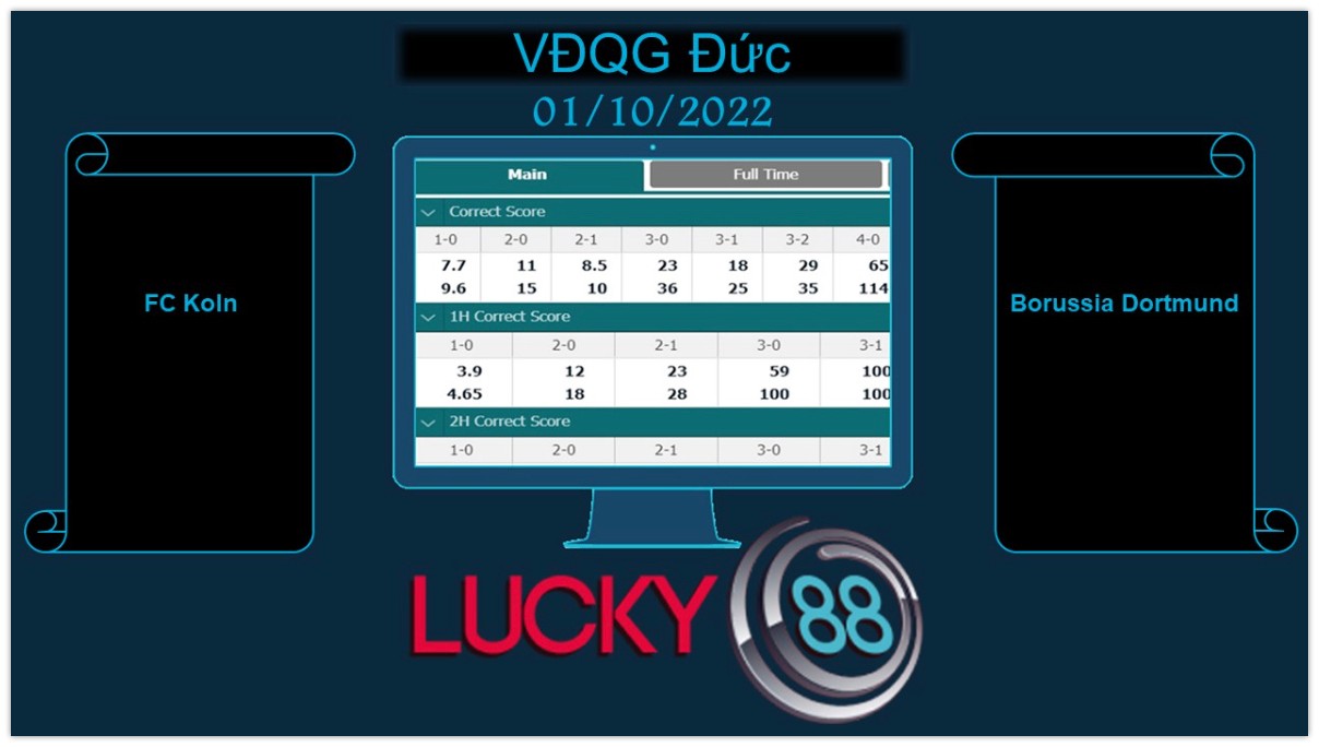 LUCKY88 FC Koln vs Borussia Dortmund, Soi kèo bóng đá hôm nay 01/10/2022,  VĐQG Đức