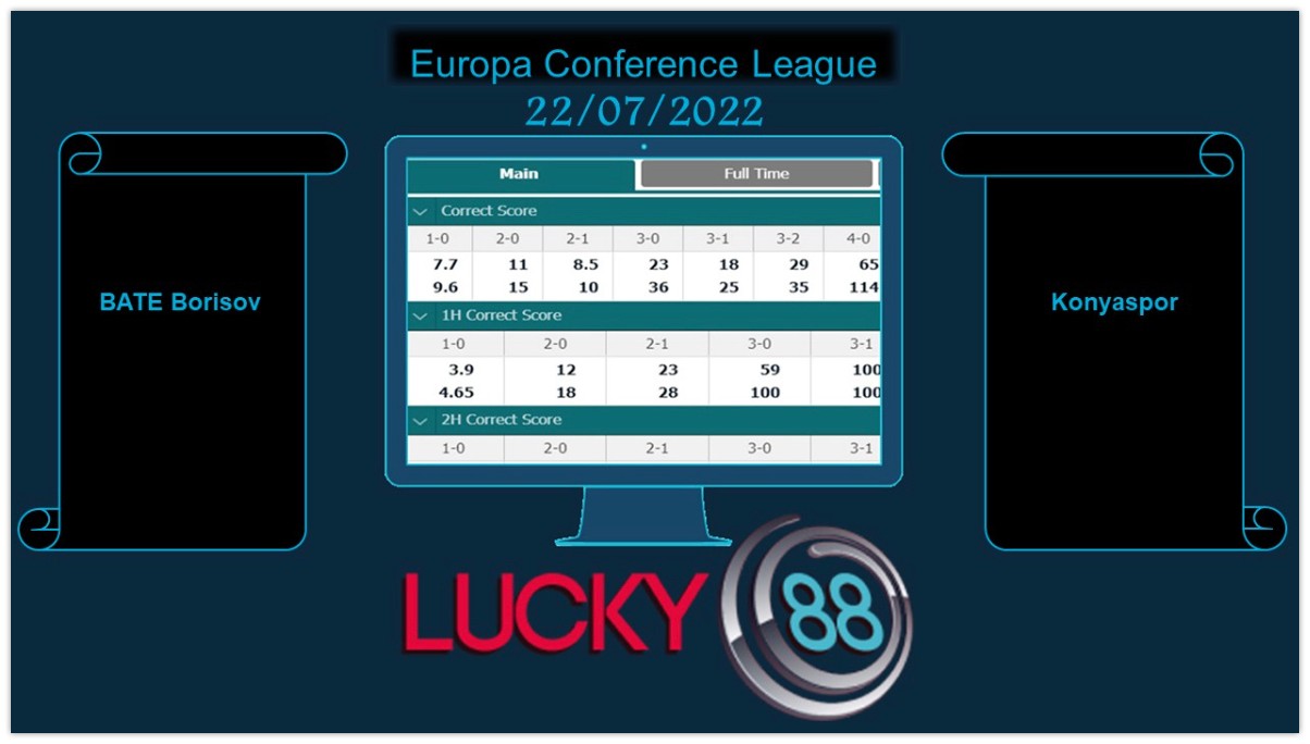 LUCKY88 BATE Borisov vs Konyaspor , Soi kèo bóng đá hôm nay 22/07/2022, Europa Conference League