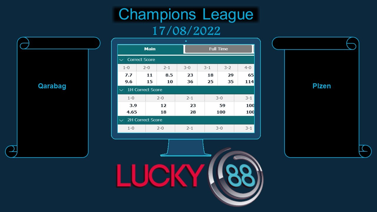 LUCKY88 Qarabag vs Plzen, Soi kèo bóng đá hôm nay 17/08/2022, Champions League